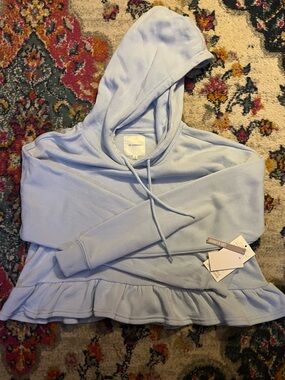 No Comment Light Blue Ruffle Hem Hoodie